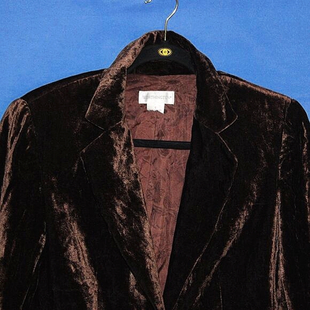Worthington Brown Velvet Blazer - Women's Size 6 - Single Button - Classic Style